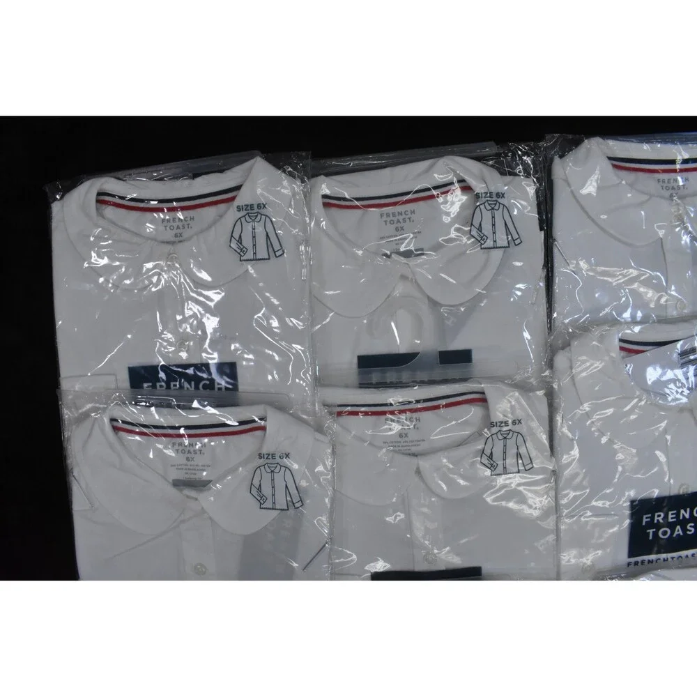 French Toast Plain White Long Sleeve Poplin Blouse Girls Small 6X Lot Of 12